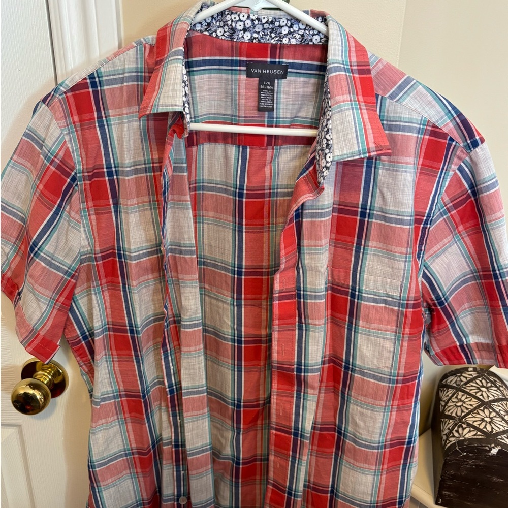 Van Heusen Red and White Plaid Casual Shirt